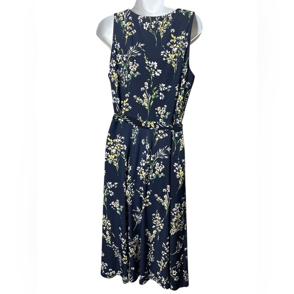 Lauren Ralph Lauren Womens Faux Wrap Blue Floral Dress Sz 12P Flowy Vacation - Picture 3 of 10